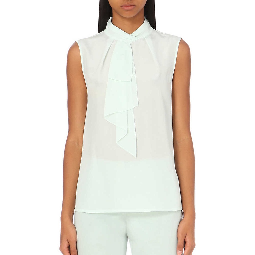 Ted Baker Syna frill neck silk top mint green NEW
